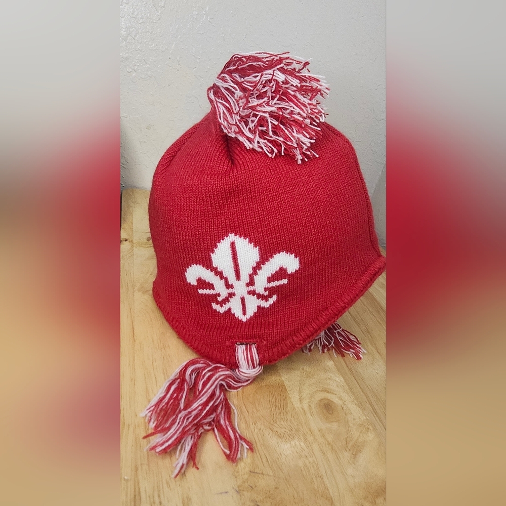 Red Knit Kids Hat with White Design